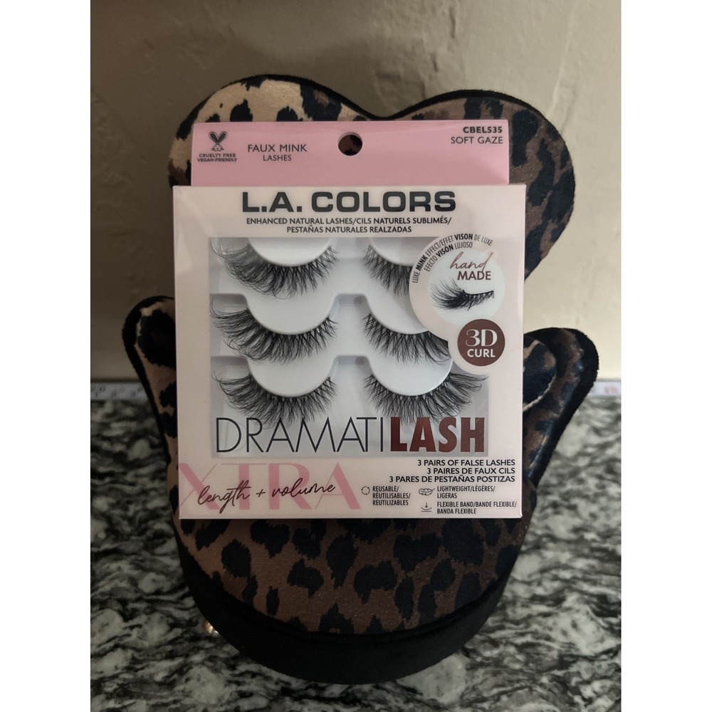 NEW L.A. Colors DramatiLash 3 Pairs Black Soft Gaze Faux Mink 3D Curl CBEL535